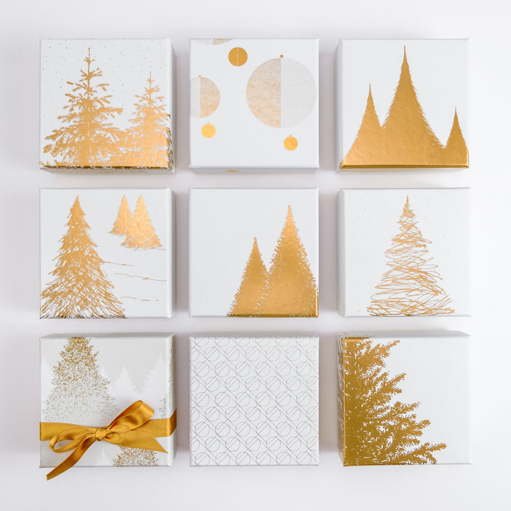 9 Pralinen | "Winterwald" | weiß-gold