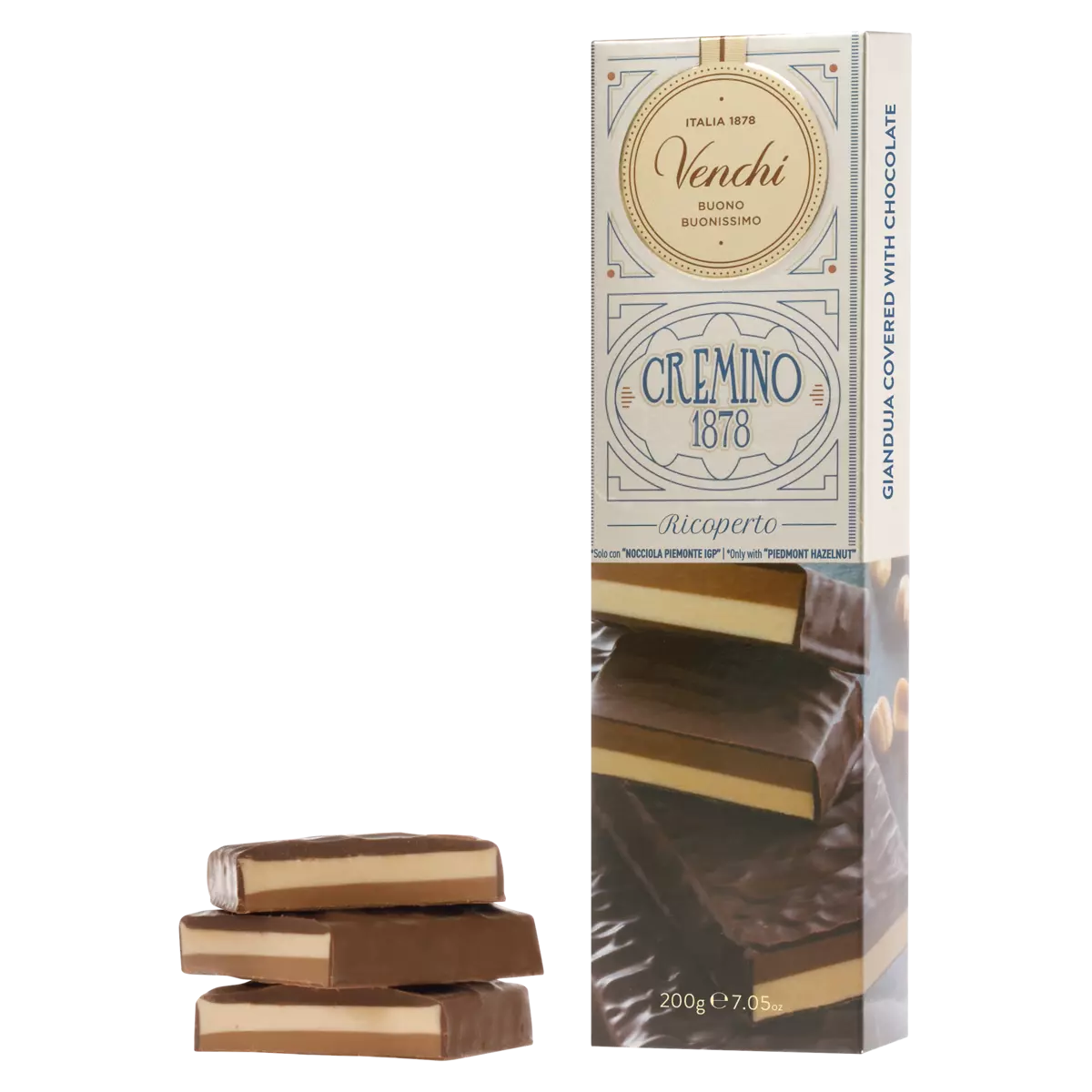Venchi Weiße Gianduia und Milch-Gianduia aus Haselnüssen unter Zartbitterschokolade