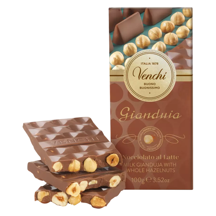 Venchi Vollmilch-Gianduia Tafel mit Haselnüssen