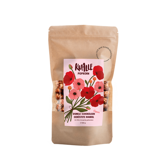 Knalle Dunkle Schokolade geröstete Mandel Popkorn – Verknallt Edition – vegan & limitiert