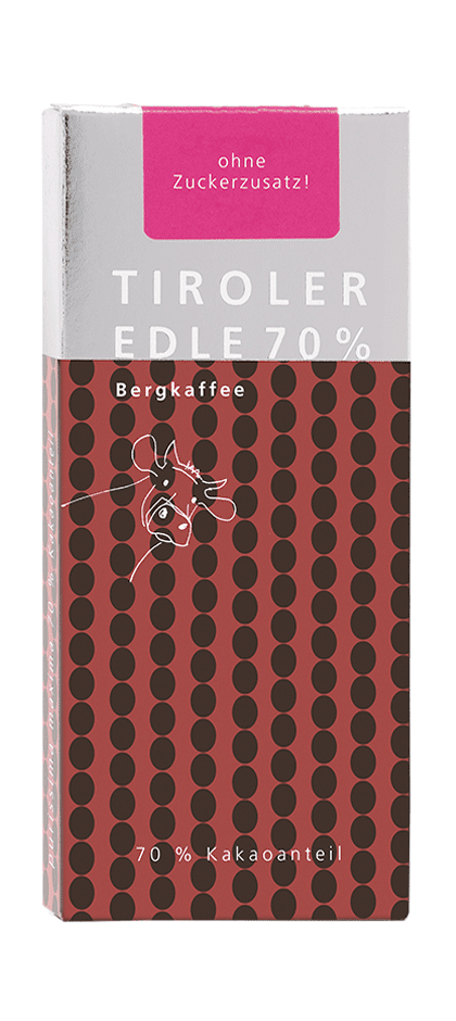 Tiroler Edle PURISSIMA maxima 70% mit Bergkaffee, ohne Zuckerzusatz