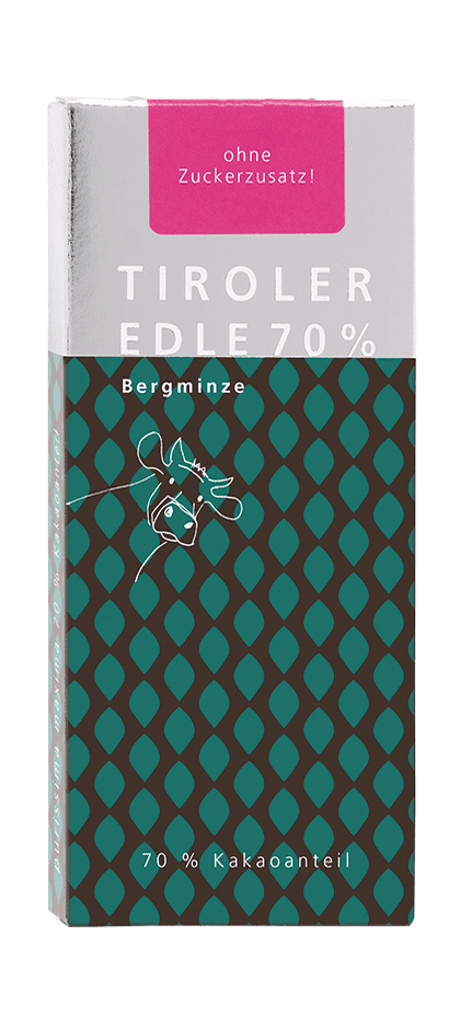 Tiroler Edle PURISSIMA maxima 70% mit Bergminze, ohne Zuckerzusatz